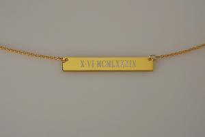 Personalized Thin Bar 14K Gold Plated Sterling Silver Name Necklace Custom Engraved - Hand Engraved