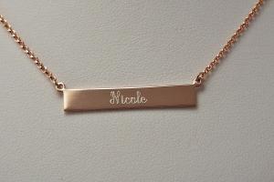 Personalized Thin Bar Rose Gold Plated Sterling Silver Name Necklace Custom Engraved - Hand Engraved