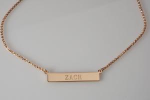 Personalized Thin Bar Rose Gold Plated Sterling Silver Name Necklace Custom Engraved  - Hand Engraved