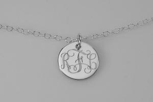 Engraved Monogram Jewelry Personalized Sterling Silver Round Monogram Necklace Small - Hand Engraved