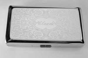 Custom Engraved Personalized 120s Cigarette Case Double Sided with Scroll Design  -Hand Engraved