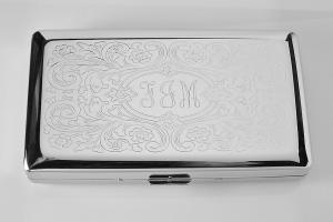 Custom Engraved Personalized 120s Cigarette Case Double Sided with Scroll Design  -Hand Engraved