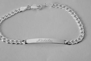 Custom Engraved Personalized Sterling Silver Lightweight 8 Inch Slim ID Bracelet - Hand Engraved