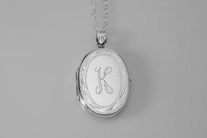 Custom Engraved Locket Personalized Sterling Silver Large Oval Locket 1.25 Inch - Hand Engraved