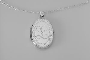 Custom Engraved Locket Personalized Sterling Silver Large Oval Locket 1.25 Inch - Hand Engraved