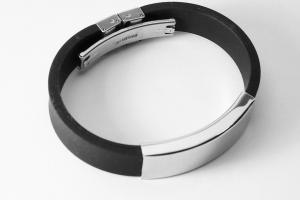 Personalized Jewelry Custom Engraved Black Silicone Rubber and Stainless Steel ID Bracelet 8 Inch  - Hand Engraved