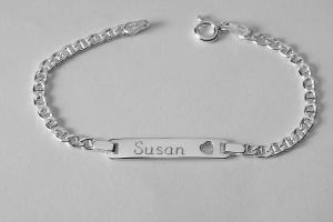 Custom Engraved ID Bracelet Personalized Sterling Silver 6 Inch Childs Size Anchor Link ID Bracelet - Hand Engraved