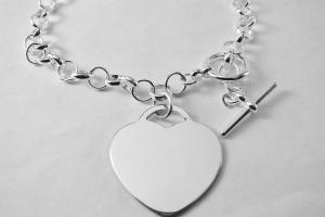 Personalized Bracelet Custom Engraved Sterling Silver Heart Charm Bracelet - Hand Engraved