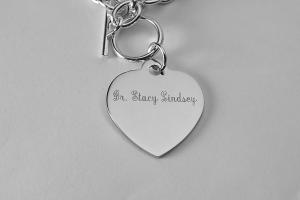 Personalized Bracelet Custom Engraved Sterling Silver Heart Charm Bracelet - Hand Engraved