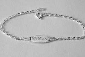 Custom Engraved Personalized Petite 7 Inch Sterling Silver Oval Curb Link ID Bracelet - Hand Engraved