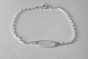 Custom Engraved Personalized Petite 7 Inch Sterling Silver Oval Curb Link ID Bracelet - Hand Engraved