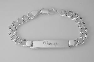 Custom Engraved ID Bracelet Sterling Silver 7.25 Inch Length Double Curb Link- Hand Engraved