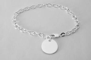 Custom Engraved Monogram or Initial Bracelet Personalized Sterling Silver Petite Round Disc 7 Inch Length - Hand Engraved