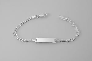 Custom Engraved Sterling Silver Childs ID Bracelet with Figaro Style Chain 6 Inch Length - Hand Engraved