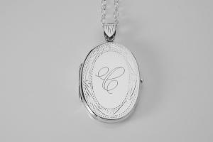 Custom Engraved Locket Personalized Sterling Silver Large Oval Locket 1.25 Inch  - Hand Engraved