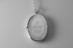 Custom Engraved Locket Personalized Sterling Silver Large Oval Locket 1.25 Inch  - Hand Engraved