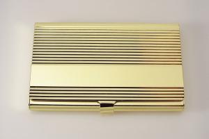 Custom Engraved Personalized Golden Business Card Case with Ribbed Design -Hand Engraved