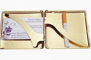 Personalized Golden Kings Cigarette Case Custom Engraved Double Sided Scroll Design -Hand Engraved
