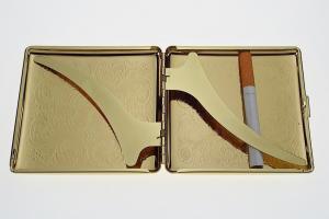 Personalized Golden Kings Cigarette Case Custom Engraved Double Sided Scroll Design -Hand Engraved
