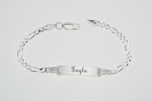 Custom Engraved Sterling Silver Childs ID Bracelet with Figaro Style Chain 5.5 Inch Length - Hand Engraved