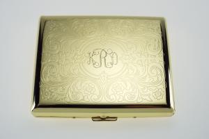 Cigarette Case Personalized Golden 100s Scrolling Design Custom Engraved Double Sided Case -Hand Engraved