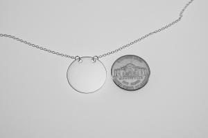 Monogram Necklace Sterling Silver Custom Engraved Personalized 7/8 Inch Round Disc with Adjustable Length Chain - Hand Engraved