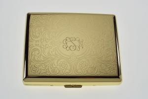 Cigarette Case Personalized Golden 100s Scrolling Design Custom Engraved Double Sided Case -Hand Engraved