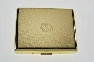 Cigarette Case Personalized Golden 100s Scrolling Design Custom Engraved Double Sided Case  -Hand Engraved