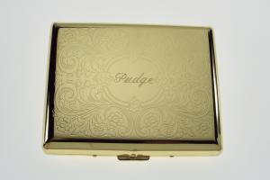 Cigarette Case Personalized Golden 100s Scrolling Design Custom Engraved Double Sided Case -Hand Engraved