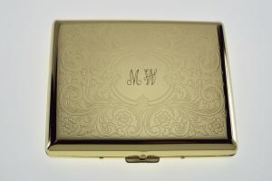 Cigarette Case Personalized Golden 100s Scrolling Design Custom Engraved Double Sided Case -Hand Engraved