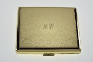 Cigarette Case Personalized Golden 100s Scrolling Design Custom Engraved Double Sided Case  -Hand Engraved