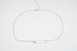 Personalized Heavy Bar Name Necklace Custom Engraved Sterling Silver with Gold Plated Heart Accent  - Hand Engraved