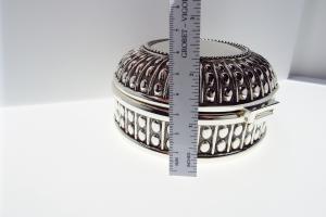 Personalized Large Round Antique Beaded Design Jewelry Box Silver Plated Custom Engraved - Hand Engraved