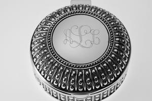 Personalized Large Round Antique Beaded Design Jewelry Box Silver Plated Custom Engraved - Hand Engraved