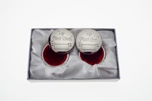 Personalized Baby Round Keepsake Boxes Custom Engraved First Curl and First Tooth - Hand Engraved
