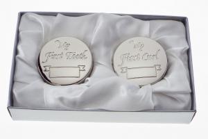 Personalized Baby Round Keepsake Boxes Custom Engraved First Curl and First Tooth - Hand Engraved