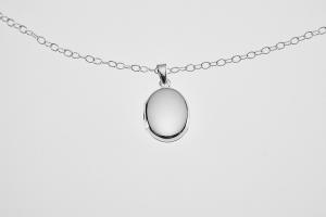 Personalized Oval Locket Custom Engraved Sterling Silver 5/8 Inch on 18 Sterling Silver Cable Chain - Hand Engraved