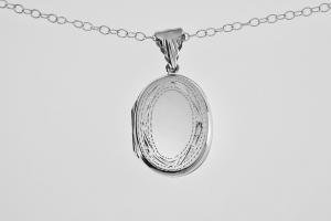 Personalized Locket Sterling Silver Custom Engraved Oval Locket 1 Inch with Border - Hand Engraved