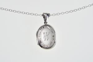 Personalized Locket Sterling Silver Custom Engraved Oval Locket 1 Inch with Border - Hand Engraved