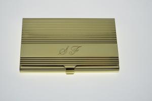 Custom Engraved Personalized Golden Business Card Case with Ribbed Design -Hand Engraved
