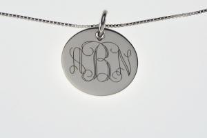 Monogram Necklace Custom Engraved Sterling Silver 1 Inch Round Personalized  - Hand Engraved