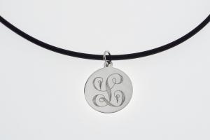  Personalized Jewelry Custom Engraved Sterling Silver Ornate Initial on Round Disc Necklace - Hand Engraved