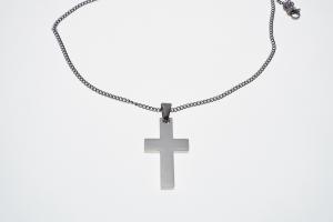 Personalized Custom Engraved Solid Stainless Steel Cross on Stainless Steel Curb Chain - Hand Engraved