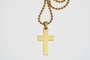 Personalized Custom Engraved Gold Plated Stainless Steel Cross Bead Chain or Curb Style Chain - Hand Engraved