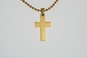 Personalized Custom Engraved Gold Plated Stainless Steel Cross Bead Chain or Curb Style Chain  - Hand Engraved