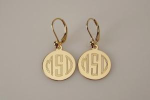 Monogram Earrings Personalized Gold Filled 3/4 Inch 18 mm Round Disc Choose Lever Back or Wires - Custom Engraved