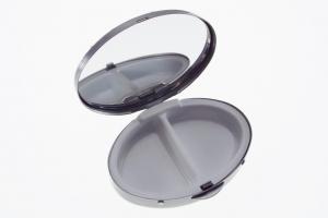 Custom Engraved Pill Box Personalized Silver Oval with Scroll Border Two Compartments and Inside Mirror -Hand Engraved