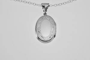 Personalized Locket Sterling Silver Custom Engraved Oval Locket 1 Inch with Border - Hand Engraved
