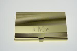 Custom Engraved Personalized Golden Business Card Case with Ribbed Design -Hand Engraved