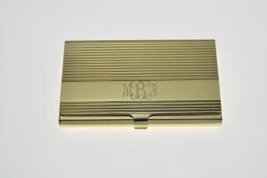 Custom Engraved Personalized Golden Business Card Case with Ribbed Design  -Hand Engraved